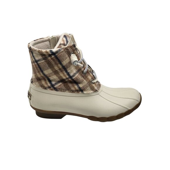 Sperry Plaid Womens Duck‎ Boots Side Zip Size 6 Beige Tan STS87767 - Picture 1 of 9